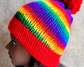 Rainbow Knit Beanie: Kidcore Multicolor Pompom Hat