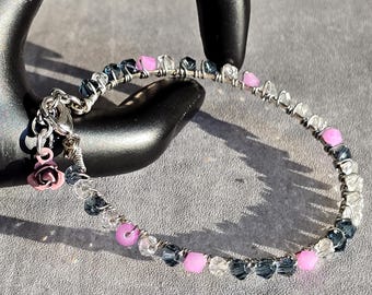 Purple Blue Glass Beaded Bangle Bracelet: Boho Memory Wire