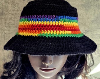 Rainbow Scrap Yarn Bucket Hat: Hand Crocheted Unisex Summer Hat