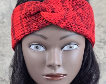 Cherry Red Knit Twist Headband, Skinny Ear Warmer