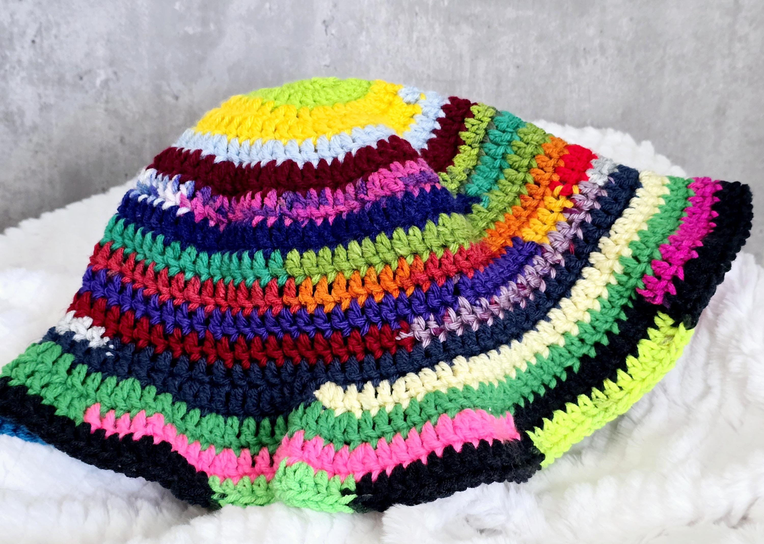 Hand Crocheted Scrap Yarn Bucket Hat: Colorful OOAK Summer Hat (LG 