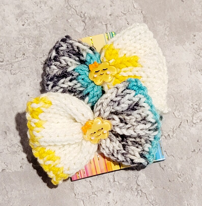 Hair Bow Sets, Colorful Knit Hair Ties, Bows, Hair Ties, Hair bows with Charms for Girls, Hair accessories, Handmade bow, Knit bow, Bow set image 7