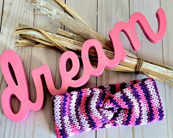 Pink Purple Knit Twist Headband: Double Layer Ear Warmer Headband