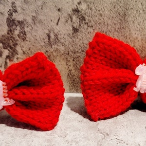 Hair Bow Sets, Colorful Knit Hair Ties, Bows, Hair Ties, Hair bows with Charms for Girls, Hair accessories, Handmade bow, Knit bow, Bow set Red