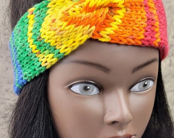 Rainbow Knit Headband: Twisted Acrylic Ear Warmer