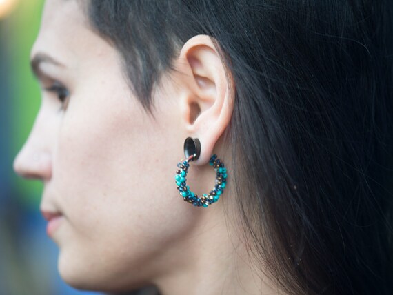Beaded Hoops Plug Earrings Stretched Lobes Hoop Earrings Etsy