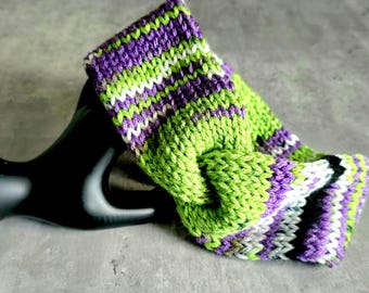 Handmade Green Purple Knit Twisted Headband: Double Layer Ear Warmer, Halloween Witchy Headband