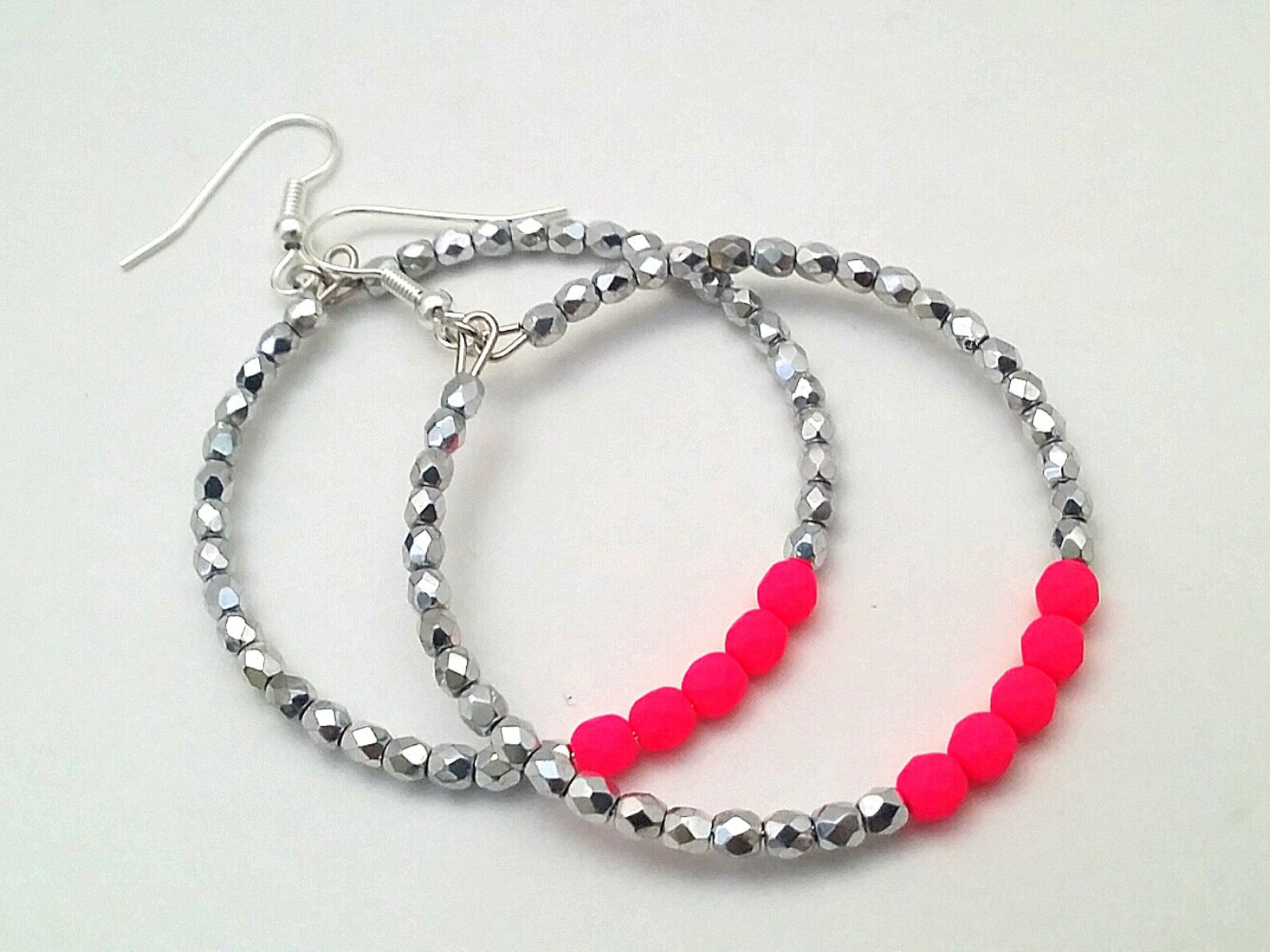 Neon Pink Earrings Colorful Hoops Beaded Hoop Earrings Pink Etsy