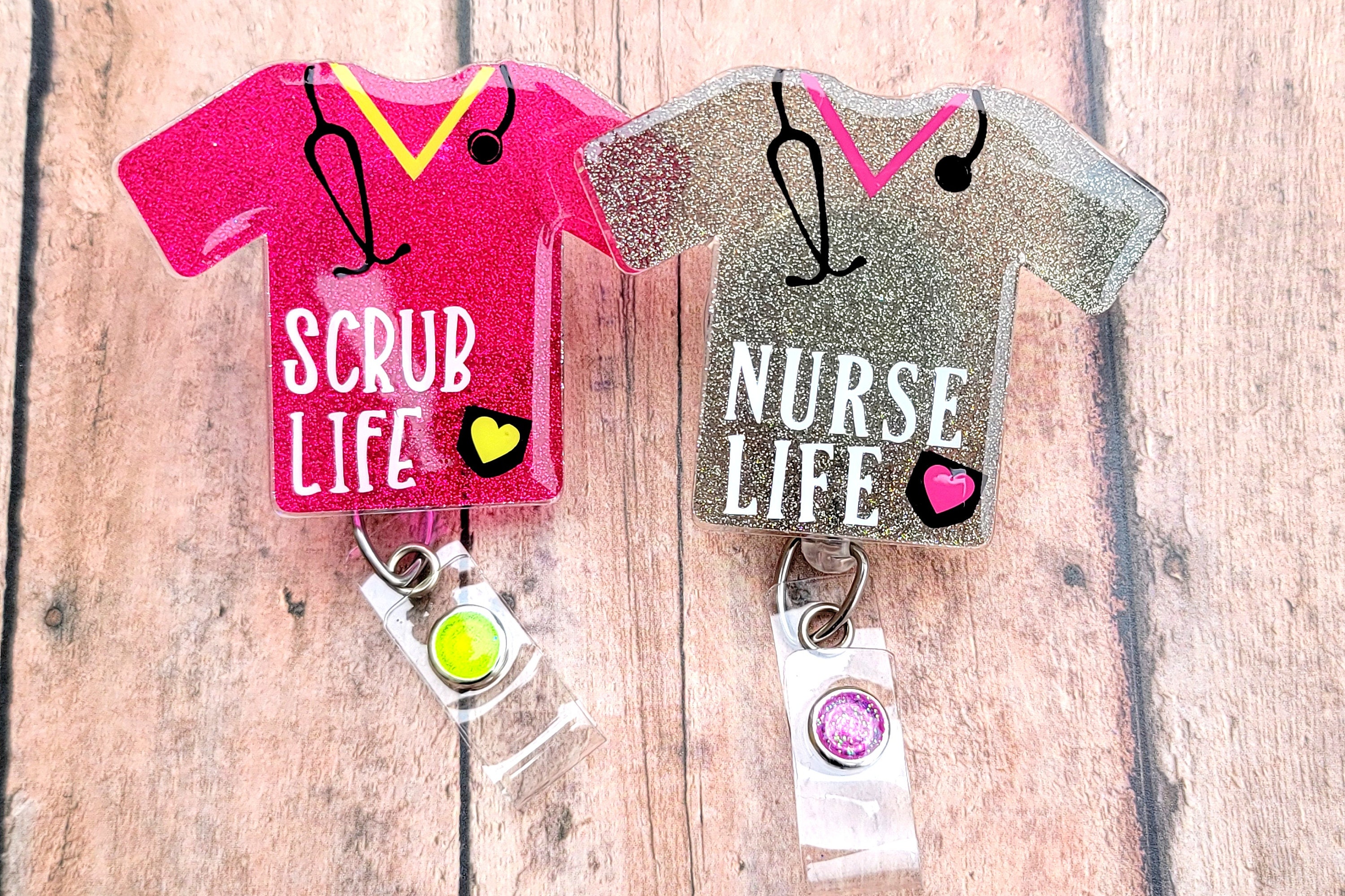 Nurse Life Scrub Life Badge Reel Gray Pink Glitter Nurse Life | Etsy