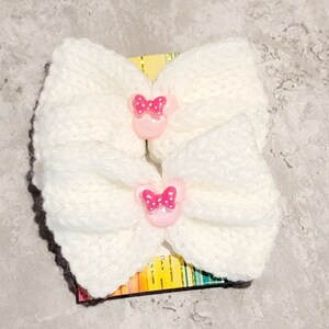 Hair Bow Sets, Colorful Knit Hair Ties, Bows, Hair Ties, Hair bows with Charms for Girls, Hair accessories, Handmade bow, Knit bow, Bow set White