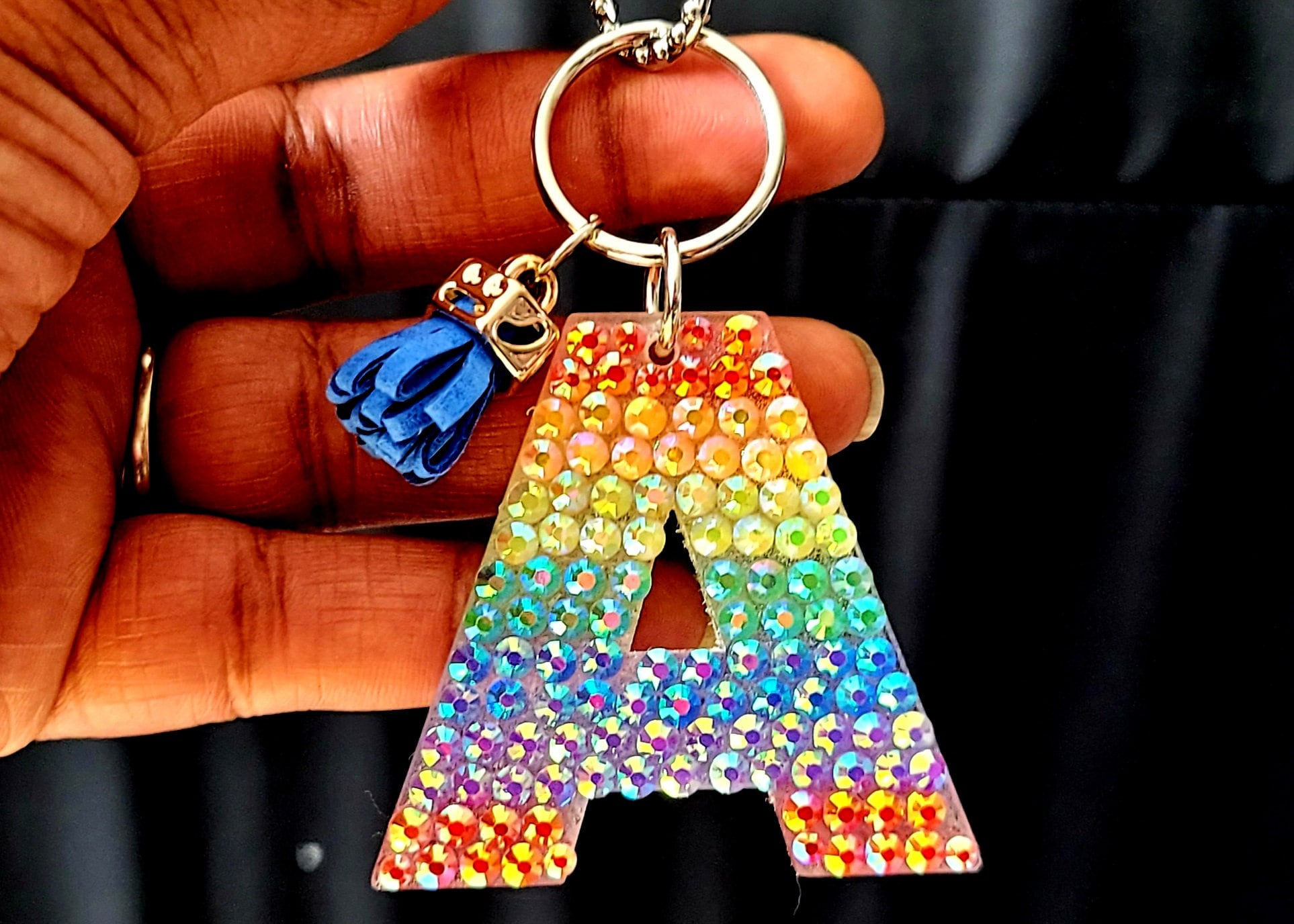 Bling Alphabet Bag Charm Multicolor Rhinestone Keychains Etsy Australia
