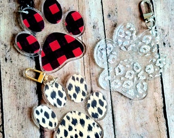 Buffalo Plaid Paw Print Keychain Bag Charm, Animal Print Zipper Keychain,  Fur Mom Gift, Animal Lover Gift, Animal Lover Bag Charm