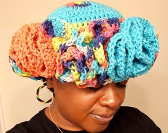 Handmade Crochet Ruffle Hat: Aqua, Lime, Pink - Winter Beanie