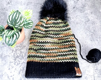 Camo Knit Beanie: Removable Faux Fur Pompom, Unisex Hunter Hat