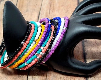 Colorful Rainbow Memory Wire Bead Wrap Bracelet Set, Africa Inspired Bead Bracelet Set, Orange Turquoise Beaded Bracelets,