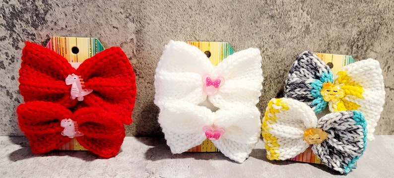 Hair Bow Sets, Colorful Knit Hair Ties, Bows, Hair Ties, Hair bows with Charms for Girls, Hair accessories, Handmade bow, Knit bow, Bow set image 2