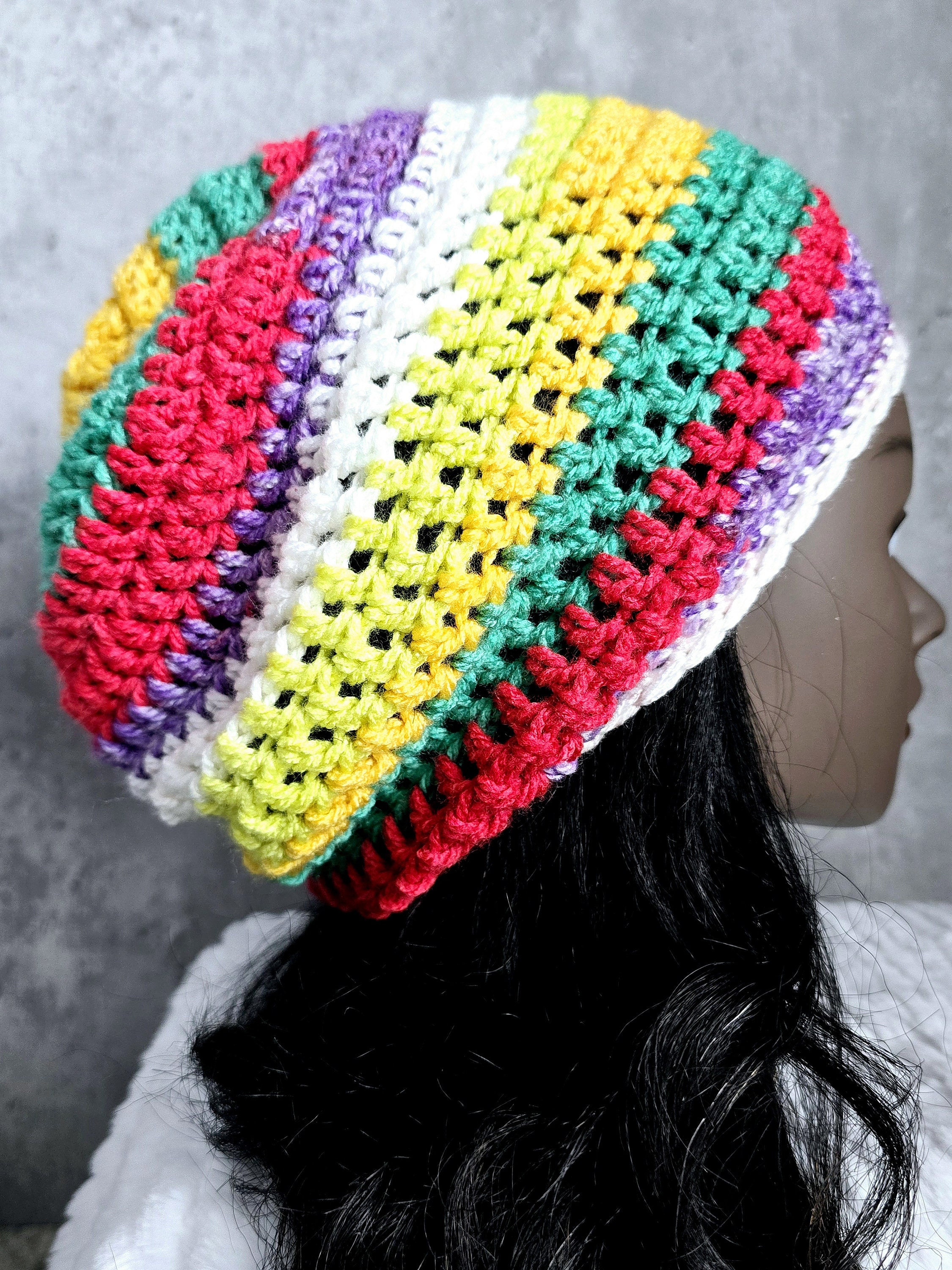 Slouchy Multicolor Crochet Beanie: Hand-crocheted Winter Hat  display picture 3