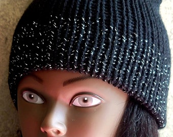 Kids Cat Ear Beanie, Hat with Ears, Cat  Knit Beanie, Kid Adult Hot Pink Knit Cap, Black Cat Ear Hat, Black Sparkle Cat Ear Beanie