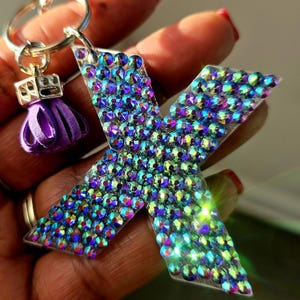 Custom Handmade Bling Alphabet Keychain, Rhinestone Letter Keychain, Beach Bag Charm, Glitter Alphabet Keychain, Bridesmaid Birthday Gift