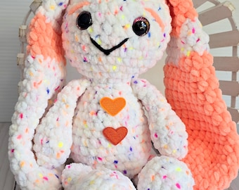 Handmade Crochet Bunny Plush | Orange Sherbert Confetti, Floppy Ears