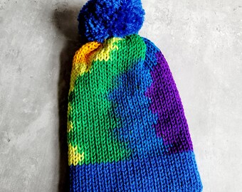 Kids Rainbow Knit Beanie: Multicolor Pom Pom Winter Hat
