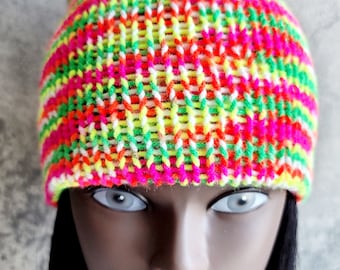Kids Cat Ear Beanie, Neon Rainbow Kitten Cat Ear Beanie, Hat with Ears, Halloween Cat Ear Beanie, Neon Cat Ear Beanie, Retro Gifts Under 25