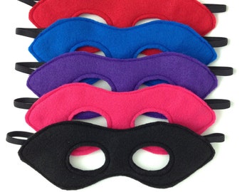 Child's Felt Superhero Mask, 5 COLORS AVAILABLE, Super soft fleece back, superhero costume