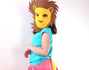 Child's Felt Lion Mask and Tail, king of the jungle, lion costume, halloween costume, school play