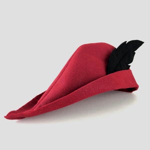 Dark Red Felt Prince Hat: Kids' Fairytale Costume with Black Feather