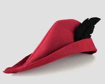 Dark Red Felt Prince Hat: Kids' Fairytale Costume with Black Feather