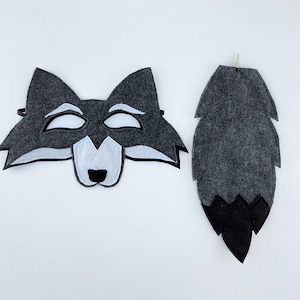 Grauer Wolf Wolf Kostüm für Kinder aus Filz mit Schweif für Halloween, Cosplay, Schulspiele & mehr