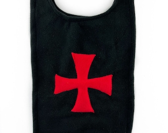 Child's Black Fleece Knight Tunic, customizable, blue fleur de lis, red knights of templar cross, knight costume