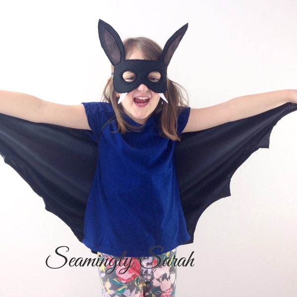 Alas de murciélago negro satinado para niños, hechas a mano, Halloween, vestir, disfraz