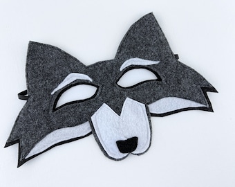 Child's Gray Felt Wolf Mask, big bad wolf costume, halloween costume, birthday gift