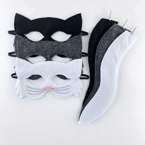 Child's Felt Cat Mask and Tail, THREE COLORS AVAILABLE, kitten costume, cat costume, school play costume, birthday gift, halloween costume