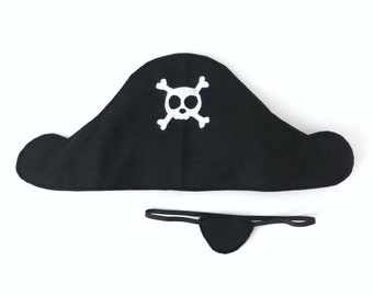 Child's Pirate Hat and Eye Patch, adjustable, buccaneer, pirate party, birthday gift, halloween costume