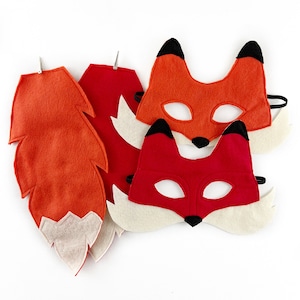 Felt Fox Mask and Tail for Kids – Handmade Eco-Friendly Costume Mask in Red or Orange for Halloween, Dress-Up, and School Plays