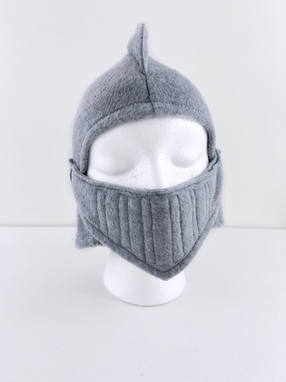 Handmade Gray Fleece Knight Helmet: Movable Visor, Kids Costume