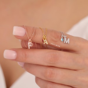 Delicado collar con inicial y piedra de nacimiento, collar con varias letras, colgante con piedra de nacimiento, joyería con piedra de nacimiento personalizada, collar personalizado