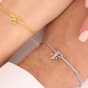 Pulseira de casal com nó inicial personalizado, pulseira com letras correspondentes, pulseira de nó de amor, pulseira da amizade, prata esterlina, presente de dia dos namorados
