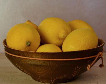 Hand Carved Ash Wood Bowl: Ebonized Rustic Kitchen Decor