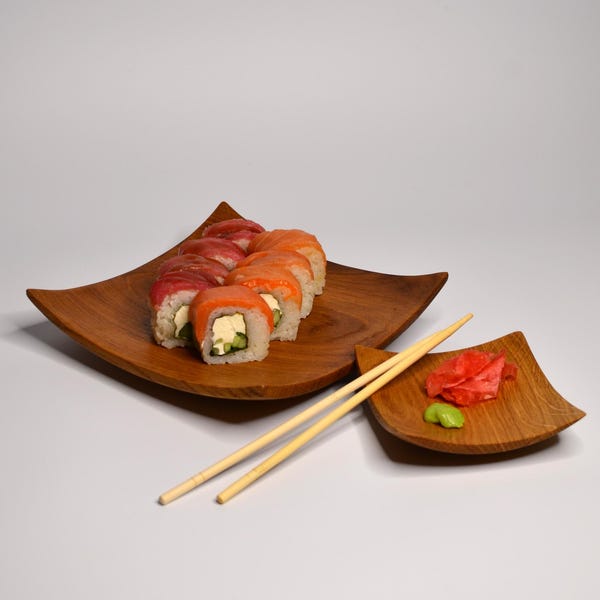 Japanese Style Wooden Plate Set: Square Oak Sushi Plate, Handmade Decor