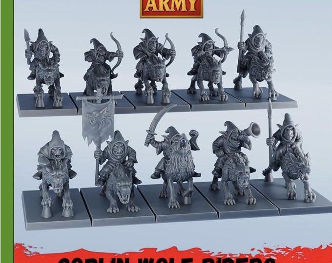 Featured listing image: Fantasy World Goblin Army- Goblins wolf Riders