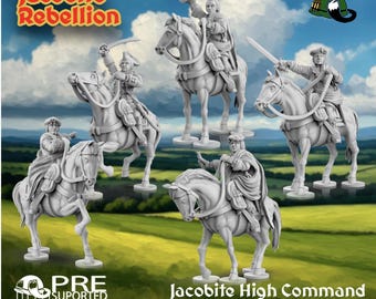 Juegos históricos de 28 mm - Figuras impresas en resina - Alto Mando Jacobita de 1745 (Escuadrón de 5)