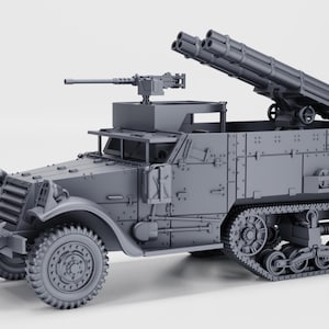 28 mm World War 2-Resin Bedruckter M2A1 Halbkettenfahrzeug mit zwei Dreifach-Raketenwerfern (US, WW2)