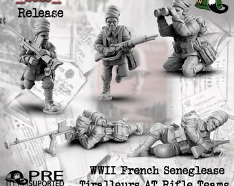 28 mm Seconda Guerra Mondiale - Squadre di fucilieri senegalesi AT stampate in resina della Seconda Guerra Mondiale (confezione da 3)