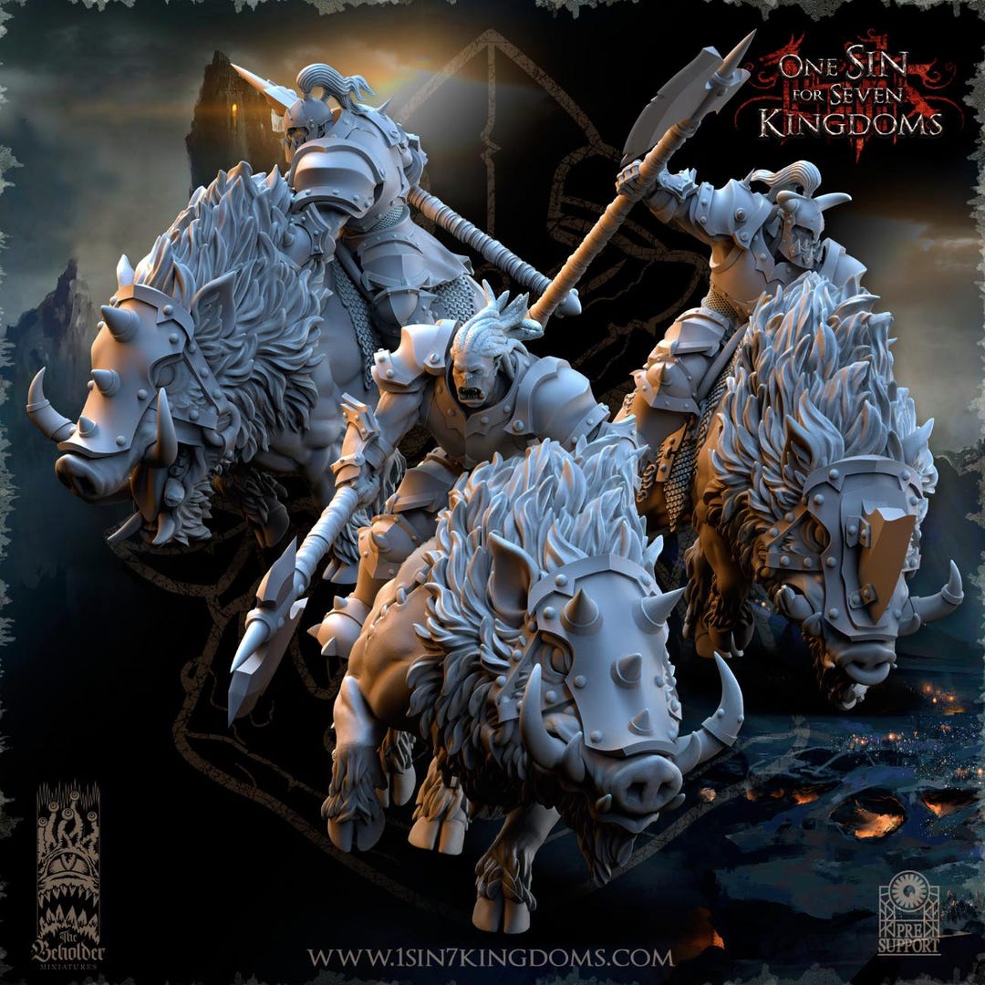 Orc Riders Model Resin Fantasy Models- Nestah Orcs Beast Boars Riders -28mm Heroic Scale ...