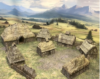 28mm PLA Printed Peasant Village for Historical Gaming-9 Buildings