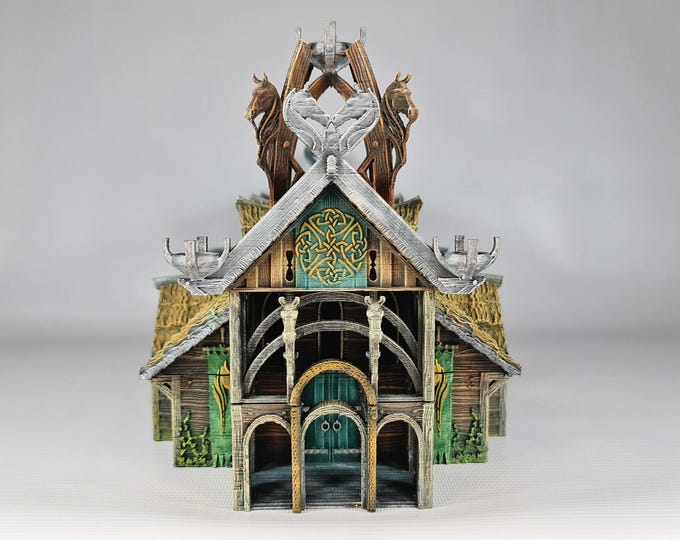 Featured listing image: Horseheim 28mm PLA Printed Viking Lord's Hall with Beautiful Interior