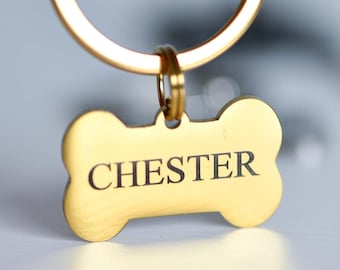 Etiqueta de identificación para mascotas grabada personalizada: acero inoxidable, doble cara